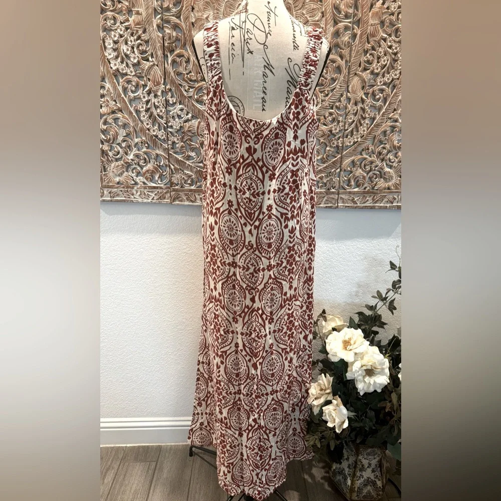 Ivy Street Bold Rust Color Medallion Print Oversized Maxi Boho Chic Dress - Picture 2 of 13